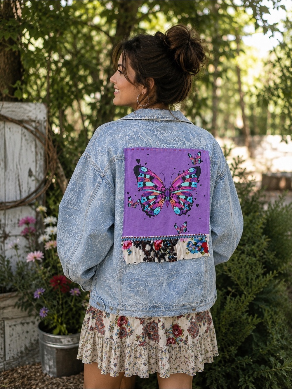 Butterfly Boho Upcycled Tunic/Shacket | XL | One-of-a-Kind Handmade